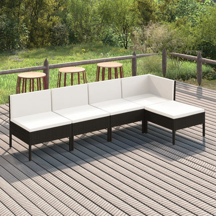 Loungegrupp med dynor 5 delar konstrotting svart