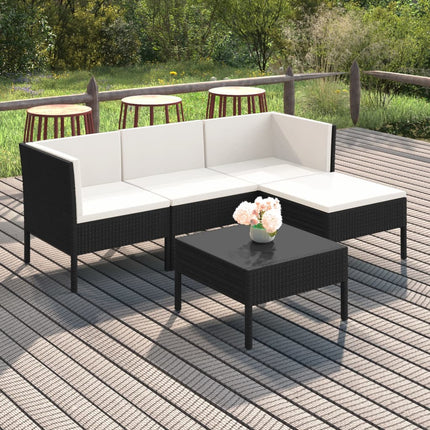 Loungegrupp med dynor 5 delar konstrotting svart