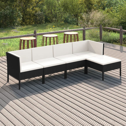 Loungegrupp med dynor 5 delar konstrotting svart