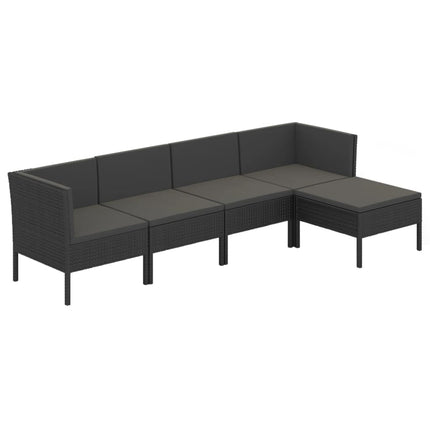 Loungegrupp med dynor 5 delar konstrotting svart