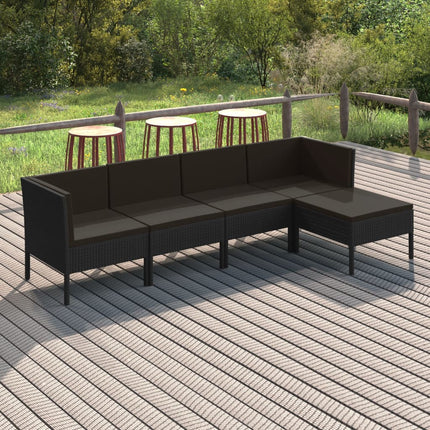 Loungegrupp med dynor 5 delar konstrotting svart