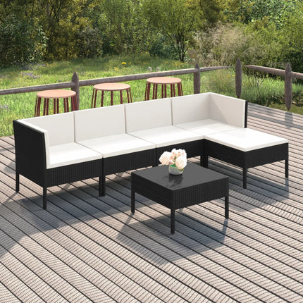 Loungegrupp med dynor 6 delar svart konstrotting