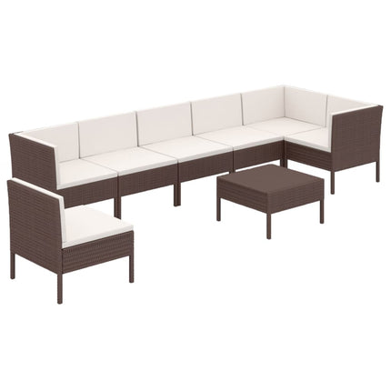Loungegrupp med dynor 8 delar konstrotting brun