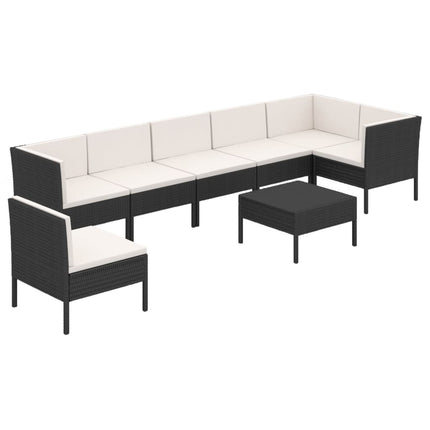 Loungegrupp med dynor 8 delar konstrotting svart