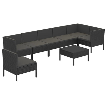Loungegrupp med dynor 8 delar konstrotting svart