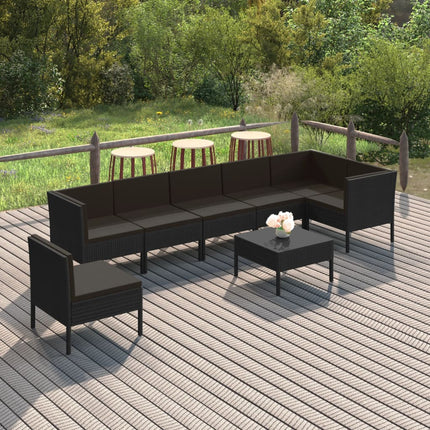 Loungegrupp med dynor 8 delar konstrotting svart