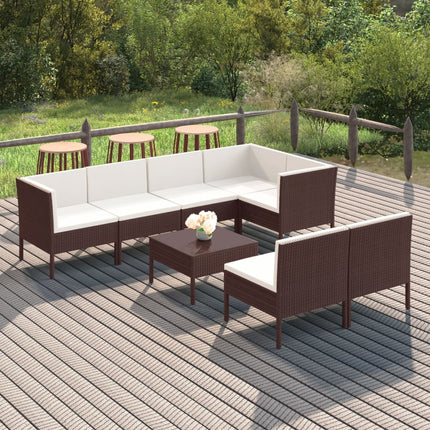 Loungegrupp med dynor 8 delar konstrotting brun
