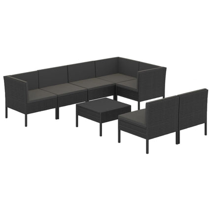 Loungegrupp med dynor 8 delar konstrotting svart