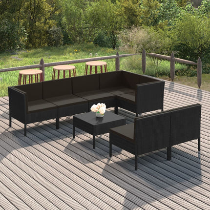Loungegrupp med dynor 8 delar konstrotting svart