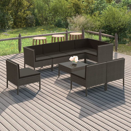 Loungegrupp för trädgården med dynor 9 delar konstrotting grå