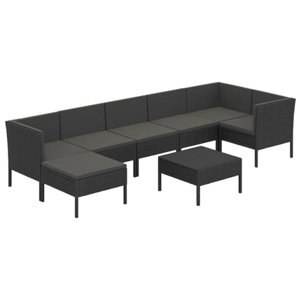 Loungegrupp med dynor 8 delar konstrotting svart