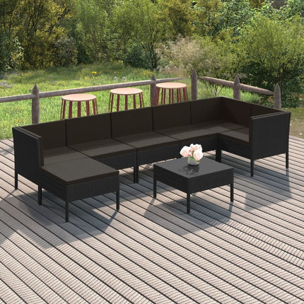 Loungegrupp med dynor 8 delar konstrotting svart