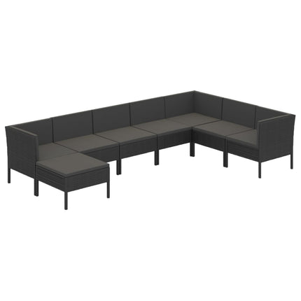 Loungegrupp med dynor 8 delar konstrotting svart