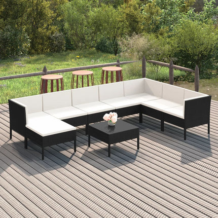 Loungegrupp för trädgården med dynor 9 delar konstrotting svart