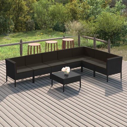 Loungegrupp med dynor 8 delar konstrotting svart