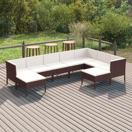 Loungegrupp för trädgården med dynor 9 delar konstrotting brun