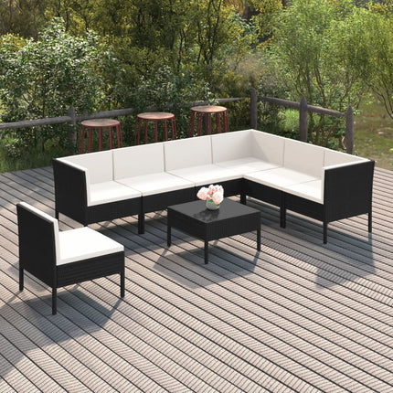 Loungegrupp med dynor 8 delar konstrotting svart
