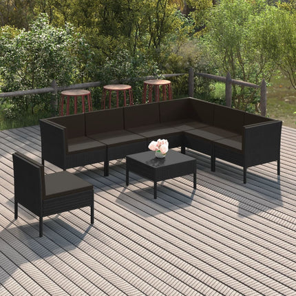 Loungegrupp med dynor 8 delar konstrotting svart