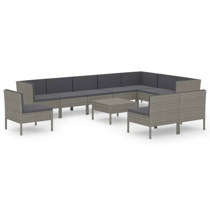Loungegrupp för trädgården med dynor 11 delar konstrotting grå