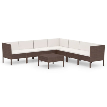 Loungegrupp med dynor 8 delar konstrotting brun