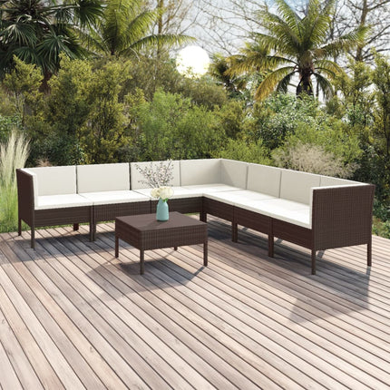 Loungegrupp med dynor 8 delar konstrotting brun