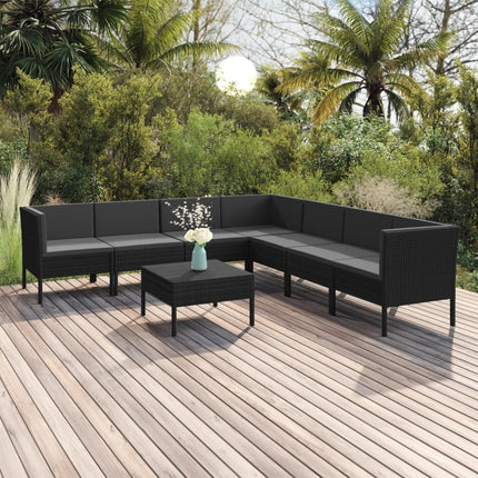Loungegrupp med dynor 8 delar konstrotting svart
