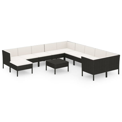 Loungegrupp med dynor 12 delar konstrotting brun