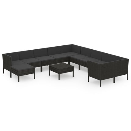 Loungegrupp med dynor 12 delar konstrotting brun