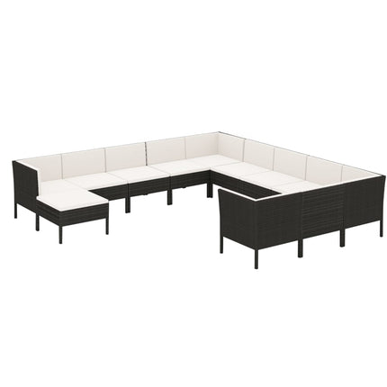 Loungegrupp med dynor 12 delar konstrotting brun