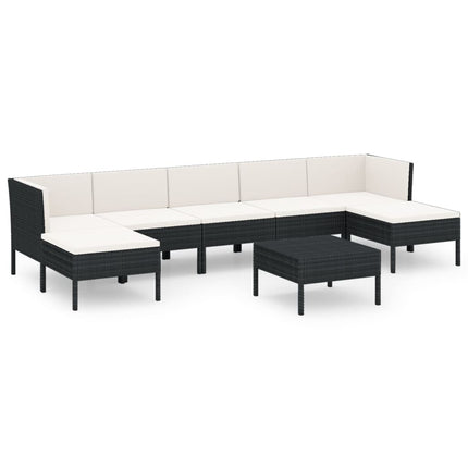 Loungegrupp med dynor 8 delar konstrotting svart