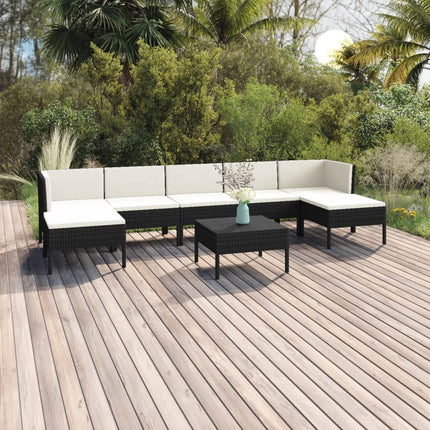Loungegrupp med dynor 8 delar konstrotting svart