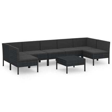 Loungegrupp med dynor 8 delar konstrotting svart