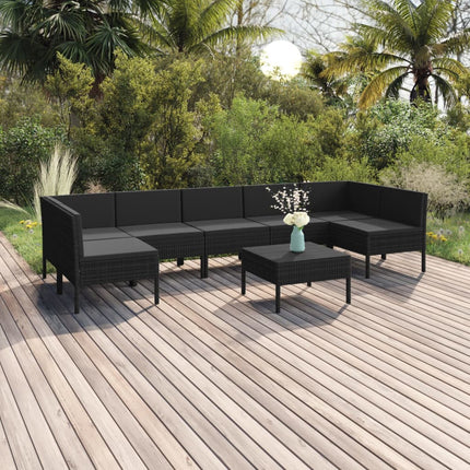 Loungegrupp med dynor 8 delar konstrotting svart