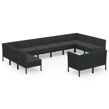 Loungegrupp med dynor 12 delar konstrotting brun