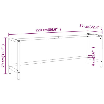 Ram för arbetsbänk svart och matt röd 220x57x79 cm metall