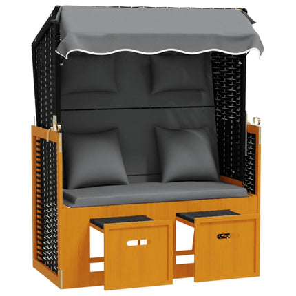 Strandkorg med dyna konstrottning massivt trä svart & antracit