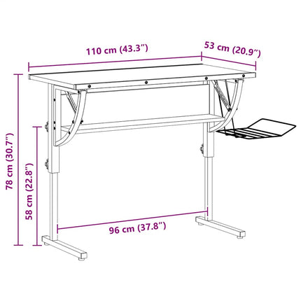 Ritbord ek och grå 110x53x(58-87) cm konstruerat trä & stål