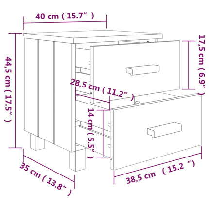 Sängbord HAMAR 2 st honungsbrun 40x35x44,5cm massivt trä