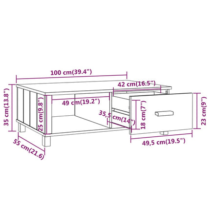 Soffbord HAMAR honungsbrun 100x55x35 cm massiv furu
