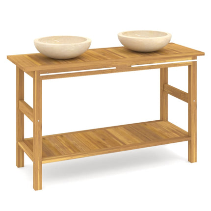 Handfatsbänk med gräddvita handfat massiv teak