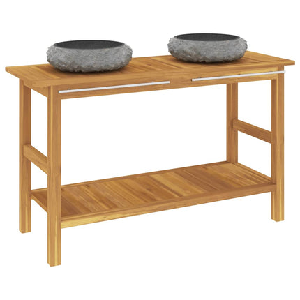 Handfatsbänk med handfat svart marmor massiv teak