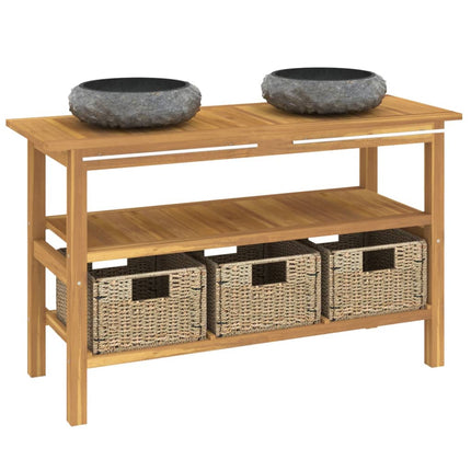 Handfatsbänk med handfat svart marmor massiv teak