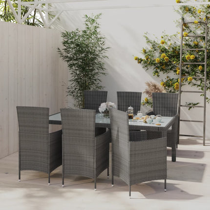 Matgrupp för trädgården med dynor 7 delar konstrotting grå