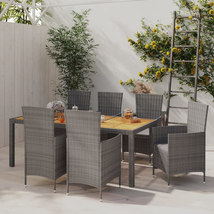 Matgrupp för trädgården med dynor 7 delar konstrotting grå