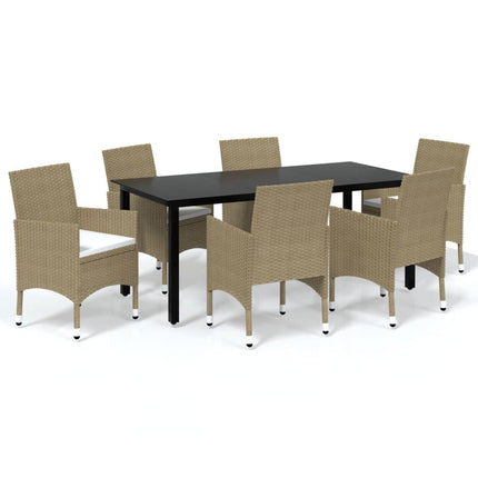 Matgrupp för trädgården med dynor 7 delar konstrotting beige