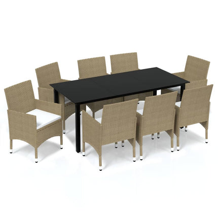 Matgrupp för trädgården med dynor 9 delar konstrotting beige