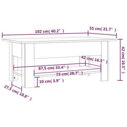 Soffbord betonggrå 102x55x42 cm konstruerat trä