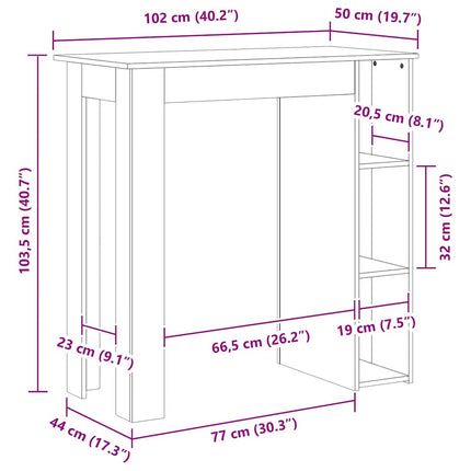 Barbord med hyllor sonoma-ek 102x50x103,5 cm konstruerat trä