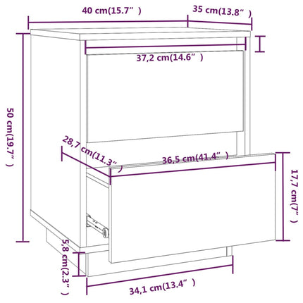 Sängbord 2 st vit 40x35x50 cm massiv furu