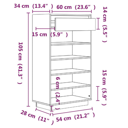 Skoskåp vit 60x34x105 cm massiv furu
